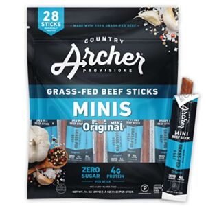 Original Mini Jerky Beef Sticks by Country Archer, 100% Grass-Fed, Gluten Free, High Protein Snacks, .5 Ounce, 28 Count