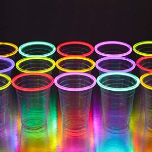 GLOWING PARTY CUPS 16 oz Plastic Clear Disposable Glow Stick Cup Neon Colors Kids Birthday Multi Color Sticks Light Up Glows In The Dark Night Event Favor Decorations Drink Supplies Glow Party
