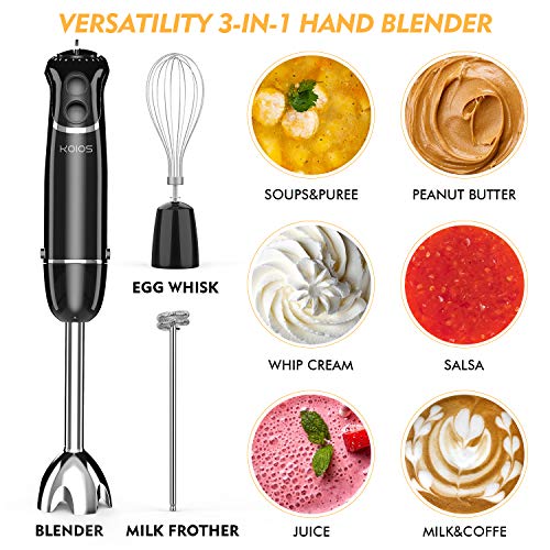 KOIOS 800-Watt/ 12-Speed Immersion Hand Blender(Titanium Reinforced), Turbo for Finer Results, 3-in-1 Set Includes BPA-Free Blender Stick / Egg Beater /Milk Frother Ergonomic Grip, Detachable | The Storepaperoomates Retail Market - Fast Affordable Shopping