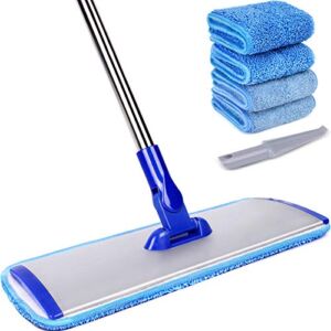 18″ Professional Microfiber Mop Floor Cleaning System, Flat Mop with Stainless Steel Handle, 4 Reusable Washable Mop Pads, Wet and Dust Mopping for Hardwood, Vinyl, Laminate, Tile Cleaning