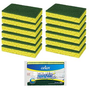 CELOX 12 Pack Dish Sponge for Kitchen, Dual Sided Scrub Sponge Heavy Duty, Non Scratch Sponges Perfect for Kitchen Dishwashing and Household Cleaning, Highly Absorbent and Easy to Dry for Reuse