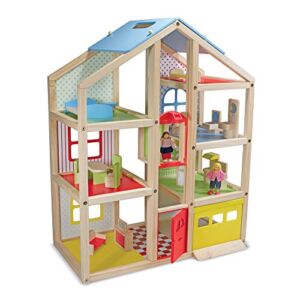 Melissa & Doug Hi-Rise Wooden Dollhouse With 15 pcs Furniture – Garage and Working Elevator