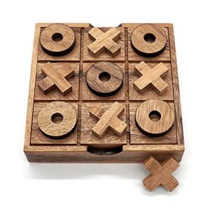 BSIRI Tic Tac Toe Wooden Board Game Table Toy Player Room Decor Tables Family XOXO Decorative Pieces Adult Rustic Kids Play Travel Backyard Discovery Night Level Drinking Romantic Decorations