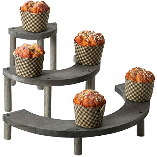 MyGift Semicircle 3 Level Cupcake Stand Set, Vintage Gray Wood Display Riser, 3-Piece Set | The Storepaperoomates Retail Market - Fast Affordable Shopping