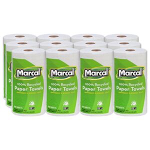 Marcal 100% Recycled Paper Towels, Save Trees, Eco Friendly, 2-Ply, 210 Sheets Per Roll, 12 Individually Wrapped Rolls, In a “Roll Out” Case – Green Seal Certified 06210