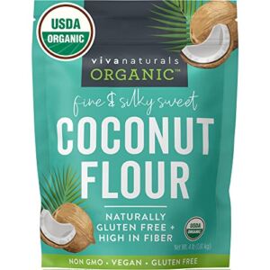 Organic Coconut Flour (4 lbs) – Gluten Free Flour Substitute for Keto, Paleo and Vegan Baking, Low Fat and Fiber-Rich Coconut Baking Flour, Non-GMO, Unbleached and Unrefined, 1.81 kg
