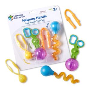 Learning Resources Helping Hands Fine Motor Tool Set Toy – 4 Pieces, Ages 3+ Fine Motor and Sensory Play Toys, Toddler Tweezers, Sensory Bin Toys