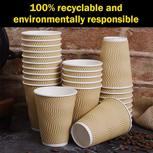 SPRINGPACK 12oz 100 Packs Insulated Kraft Ripple Wall Disposable To Go Paper Coffee Cups for Office Parties Home Travel Corrugated Sleeve Hot Drink Cups with Lids & Straws,100 Count 12 oz | The Storepaperoomates Retail Market - Fast Affordable Shopping