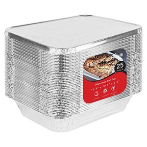 Foil Pans with Lids – 9×13 Aluminum Pans with Covers – 25 Foil Pans and 25 Foil Lids – Disposable Food Containers Great for Baking, Cooking, Heating, Storing, Prepping Food