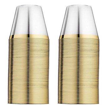 100 Plastic Cups 9 Oz Gold Plastic Cups Old Fashioned Tumblers Gold Rimmed Plastic Cups for Party Decorations Disposable Clear Plastic Cups for Wedding Cups Elegant Party Cups | The Storepaperoomates Retail Market - Fast Affordable Shopping