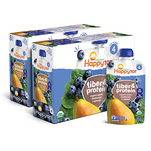 Happy Tot Organics Stage 4 Fiber & Protein, Pears, Blueberries & Spinach, 4 Ounce (Pack of 16) | The Storepaperoomates Retail Market - Fast Affordable Shopping
