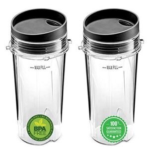 Blend Pro 16 Oz Cups With Lids compatible With Ninja 16 Oz Cups BL660 BL770 BL772 BL740 BL780 Blender (2-Pack)