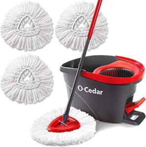 O-Cedar System Easy Wring Spin Mop & Bucket with 3 Extra Refills, Red/Gray