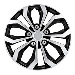 Pilot Automotive WH553-16S-BS 16 Inch Spyder Black & Silver Universal Hubcap Wheel Covers for Cars – Set of 4 – Fits Most Cars