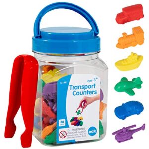 edxeducation Transport Counters – Mini Jar – Set of 36 – Learn Counting, Colors, Sorting and Sequencing – Hands-on Math Manipulative for Kids