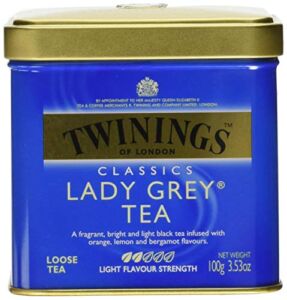Twinings Lady Grey Loose Leaf Tea, Fragrant, Bright and Light Black Tea Infused with Orange, Lemon, and Bergamot Flavors, Aromatic and Flavorful Blend, 3.53 Oz