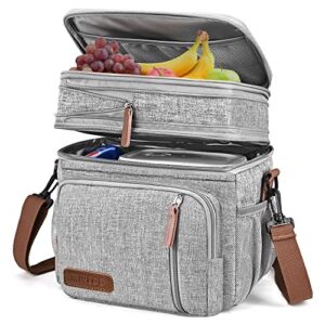 Lunch Bag for Women Men Double Deck Lunch Box – Leakproof Insulated Soft Large Lunch Cooler Bag, MIYCOO (Grey,15L )