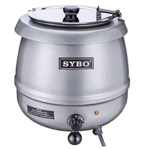 SYBO Stainless Steel Soup Kettle with Hinged Lid and Insert Pot, 10.5 Quarts, Commercial Grade, Silver
