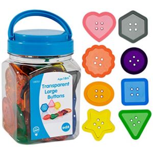 Edx Education Transparent Large Buttons – Mini Jar Set of 60 – Light Box Accessory – Sensory and Fine Motor Skill Development – Math Manipulative – For Ages 18M+