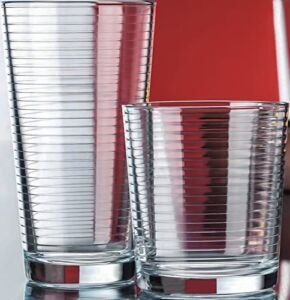 Set of 16 Heavy Base Ribbed Durable Drinking Glasses Includes 8 Cooler Glasses (17oz) and 8 Rocks Glasses (13oz), – Clear Glass Cups – Elegant Glassware Set
