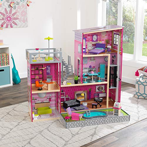 KidKraft Uptown Wooden Modern Dollhouse with Lights & Sounds, Pool and 36 Accessories | The Storepaperoomates Retail Market - Fast Affordable Shopping