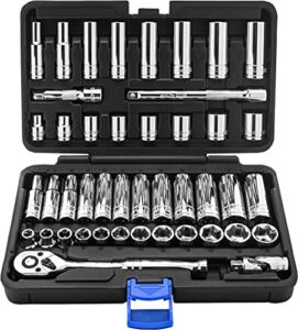 EPAuto 45 Pieces 3/8″ Drive Socket Set with 72-Tooth Pear Head Ratchet
