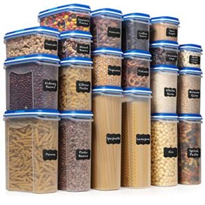 Shazo Food Storage Containers 40-Piece Set (20 Container Set) – Airtight Dry Food with Innovative Dual Utility Interchangeable Lid, , One Lid Fits All, Freezer Safe, Pantry Organization and Stackable