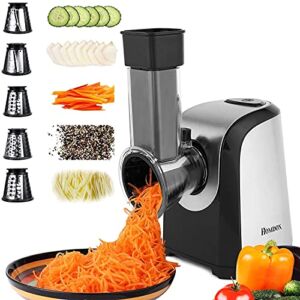 Homdox Electric Cheese Grater, Professional Salad Shooter Electric Slicer Shredder, 150W Electric Gratersr/Chopper/Shooter with One-Touch Control | 5 Free Attachments for fruits, vegetables, cheeses