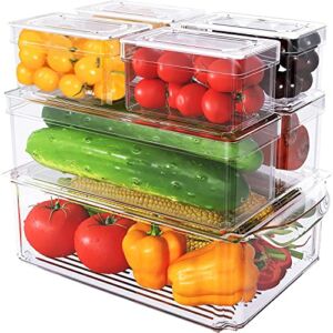 Set Of 7 Fridge Organizer Stackable Refrigerator Organizer Bins with Lids, Fridge Organization and Storage Clear Containers, BPA-Free Plastic Pantry Storage Bins for Fruits, Vegetable, Food, Drinks