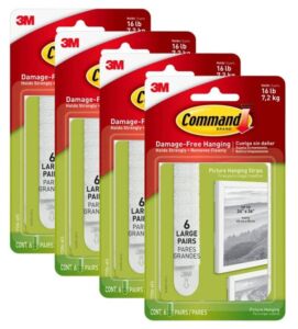 Command Large Picture Hanging Strips, Damage Free Hanging Picture Hangers, No Tools Wall Hanging Strips for Christmas Decorations, 6 White Adhesive Strip Pairs (12 Command Strips)
