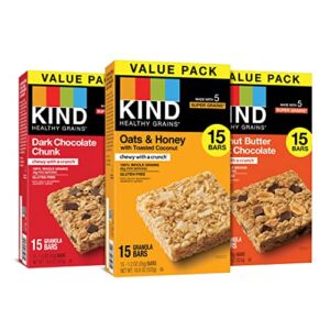 KIND Healthy Grains Snack Bars, Variety Pack, 1.2 Ounce, 45 Count, Gluten Free Granola Bars