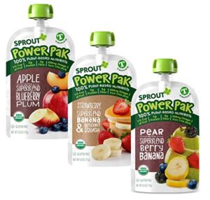 Sprout Organic Baby Food, Stage 4 Toddler Pouches, Apple Blueberry Plum, Strawberry Banana Squash, Pear Berry Banana Variety Pack, 4 Ounce (Pack of 18)