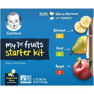 Gerber My 1st Fruits Starter Kit, Banana, Pear & Apple Puree, 2 Ounce Tubs, 2-Pack (Set of 6)