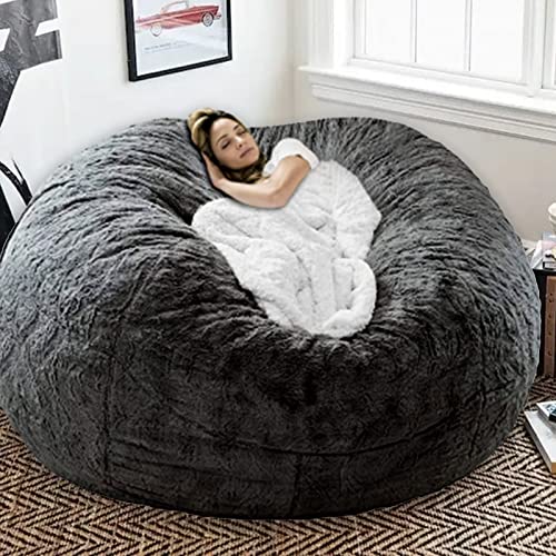 FAFAD Bean Bag Chairs, Giant Bean Bag Chair for Adults, 6ft Big Bean Bag Cover Comfy Bean Bag Bed (No Filler, Cover only) Fluffy Lazy Sofa (Dark Grey), 6ft(150*75cm) | The Storepaperoomates Retail Market - Fast Affordable Shopping