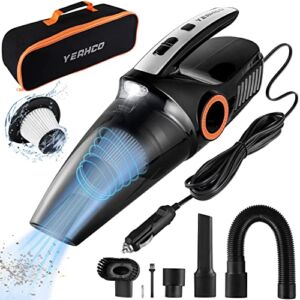 YEAHCO Car Vacuum Cleaner, 8000Pa High Power Handheld Vacuum Cleaner for Car, Wet Dry Vacuum Cleaner Mini Portable Car Vacuum with LED Light 12V DC 15 Ft Cord for Car Pet Hair