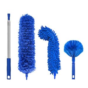 Microfiber Duster, Feather Duster with 100 Inch Telescoping Extension Pole, Reusable Bendable Dusters, Washable Lightweight Dusters for Ceilings Fans [2022 Upgrade]