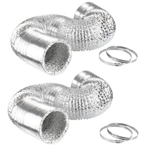 iPower 2-Pack 4 Inch 8 Feet Non-Insulated Flex Air Aluminum Ducting Dryer Vent Hose for HVAC Ventilation, 4 Clamps Included