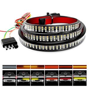 Nilight TR-04 Truck Tailgate Bar 60″ Triple Row 504 LED Strip with Red Brake White Reverse Sequential Amber Turning Signals Strobe Lights，2 Years Warranty