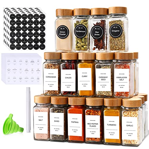 Spice Jars with Label-4oz 24Pcs,DIMBRAH Glass Spice Jars with Bamboo Lids,Spices Container Set with White Printed Spice Labels,Kitchen Empty Spice Jars with Shaker Lids | The Storepaperoomates Retail Market - Fast Affordable Shopping