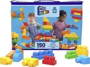MEGA BLOKS 150-Piece Building Blocks Toddler Toys with Storage Bag, Deluxe Building Bag for Toddlers 1-3