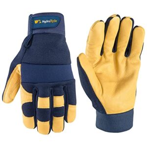 Wells Lamont Men’s Leather Palm Work Gloves | Heavy Duty, Form Fitting for Improved Dexterity | Made with Water-Resistant HydraHyde, Large (3207L) , Blue