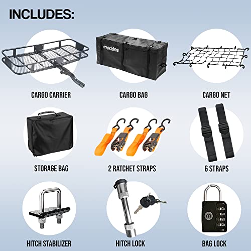 Mockins 60x20x6 Folding Cargo Carrier Hitch Mount Steel Cargo Basket |500lb Capacity Hitch Mount Cargo Carrier | Trailer Hitch Cargo Carrier with Waterproof Cargo Bag and Net| Hitch Rack Cargo Trailer | The Storepaperoomates Retail Market - Fast Affordable Shopping