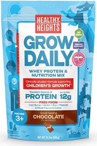 Grow Daily 3+ by Healthy Heights Protein Powder (Chocolate) – Developed by Pediatricians – High in Protein Nutritional Shake – Contains Key Vitamins & Minerals
