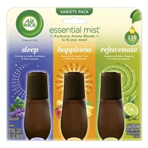 Air Wick Essential Mist Refill, 3 ct Multipack, Sleep, Happiness, Rejuvenate, Essential Oils, Air Freshener, Aromatherapy, Diffuser Not Included