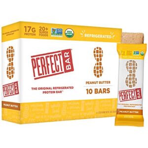 Perfect Bar Original Refrigerated Protein Bar, Peanut Butter, 10 Count + Bonus Perfect Bar, Chocolate Covered Peanut Butter Snack Size