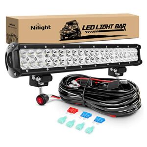 Nilight – ZH006 LED Light Bar 20 Inch 126W Spot Flood Combo Led Off Road Lights with 16AWG Wiring Harness Kit-2 Lead, 2 Years Warranty