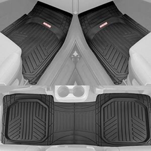 Motor Trend FlexTough Plus Black Rubber Car Floor Mats – All Weather Deep Dish Automotive Floor Mats, Heavy Duty Trim to Fit Design, Front & Rear Liners for Cars Truck Van SUV