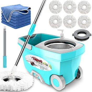 Tsmine Spin Mop Bucket System Stainless Steel Deluxe 360 Spinning Mop Bucket Floor Cleaning System with 6 Microfiber Replacement Head Refills,61″Extended Handle, 2x Wheel for Home Cleaning – MINT | The Storepaperoomates Retail Market - Fast Affordable Shopping