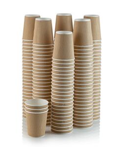 Set of 150 Ripple Insulated Kraft 12-oz Paper Cups – Coffee/Tea Hot Cups | Recyclable |3-Layer Rippled Wall For Better Insulation | Perfect for Cappuccino, Hot Cocoa, or Iced Drinks