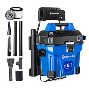 Vacmaster Wet Dry Vacuum 5 Gallon 1-7/8″ Hose Wet/Dry Vac Portable Shop Vacuum VWMB508 0101 with Attachments Blue and Black